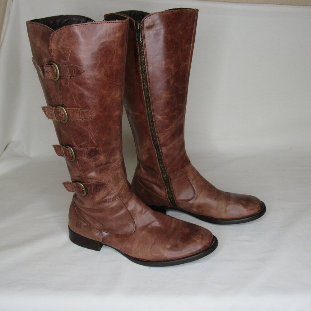 Born Brown Leather CUATROS Knee High Riding Boots Women's 10 - Picture 5 of 9